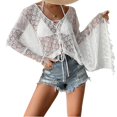 thumbnail image 2 of Women Crochet Cardigan - Tie Front Hollow Out Long Sleeves Summer Knit Cover White M, 2 of 7