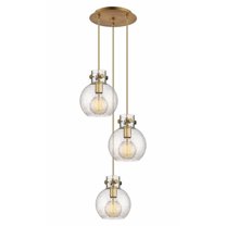 Innovations Lighting Newton Sphere - 3 Light 8" Cord Hung Multi Pendant - 10" Canopy Brushed Brass/Seedy