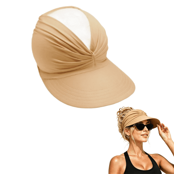 Women's Protection Sun Visor Hat, Wide Brim Foldable Golf Visor Cap for Beach, Summer Travel & Ponytail Hole