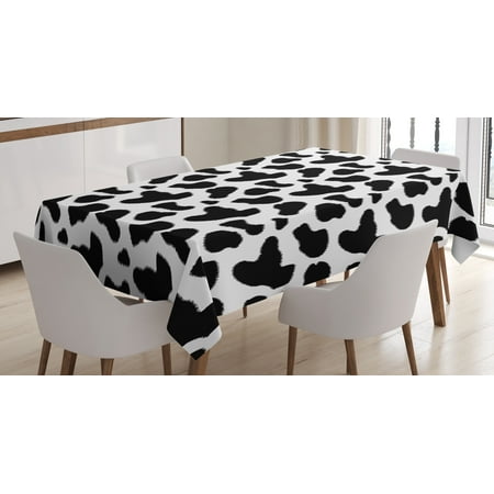 Cow Print Pattern - Cow Print Tablecloth, Cow Hide Pattern with Black Spots Farm Life with Cattle Camouflage Animal Skin, Rectangular Table Cover for Dining Room Kitchen, 52 X 70 Inches, White Black, by Ambesonne