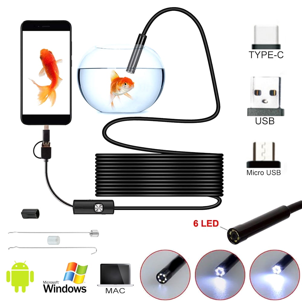 5.5mm Android Windows 3in1 Endoscope Borescope USB Inspection Camera 6LED 16FT 