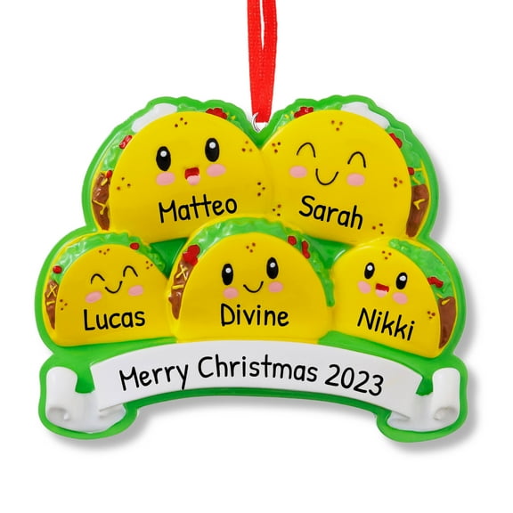 Ornaments by Elves Personalized Family of 5 Tacos Christmas Ornament 2024 Food Themed Xmas .25lbs
