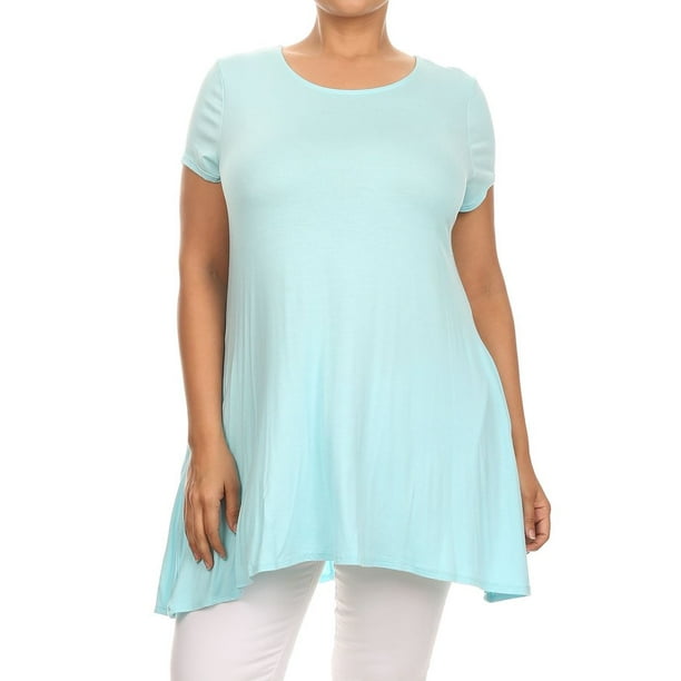Moa Collection Women's Plus Size Side Pockets Short Sleeves Tunic Top