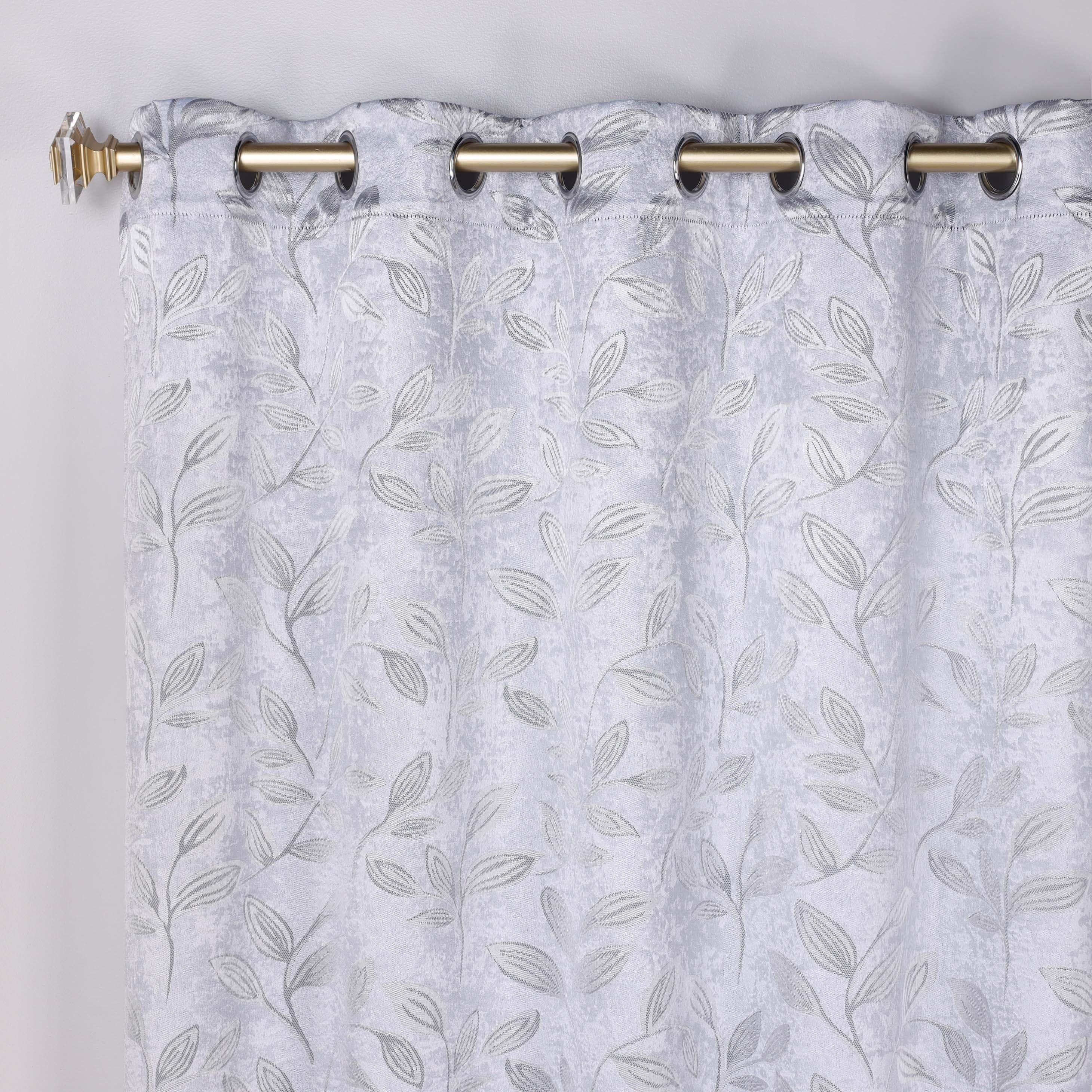 Superior Blackout Leaves Curtains Set of 2, Light Filtering Grommet Curtain Panel Set, Silver, 52"W x 120"L