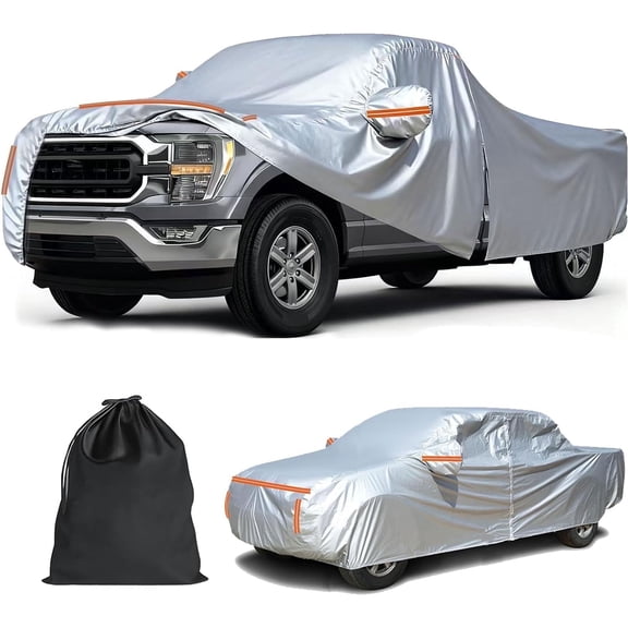 420D Heavy Duty Pickup Truck Cover, All-Weather Waterproof Protection for Full Size Trucks up to 242", Fit for Chevrolet/Ford/Dodge/Nissan/Toyota/Jeep