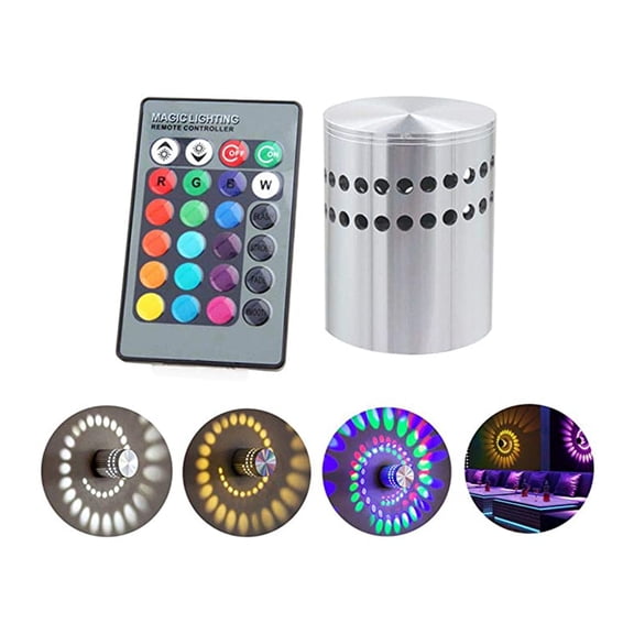 PENGXIANG 3W Spiral LED Wall Light, Aluminum Sconce Ceiling Light Aisle Bedroom Vestibule Foyer Cafe Corridor LED Lamp, Creative Indoor Wall Decoration Light Lighting (RGB with Remote)