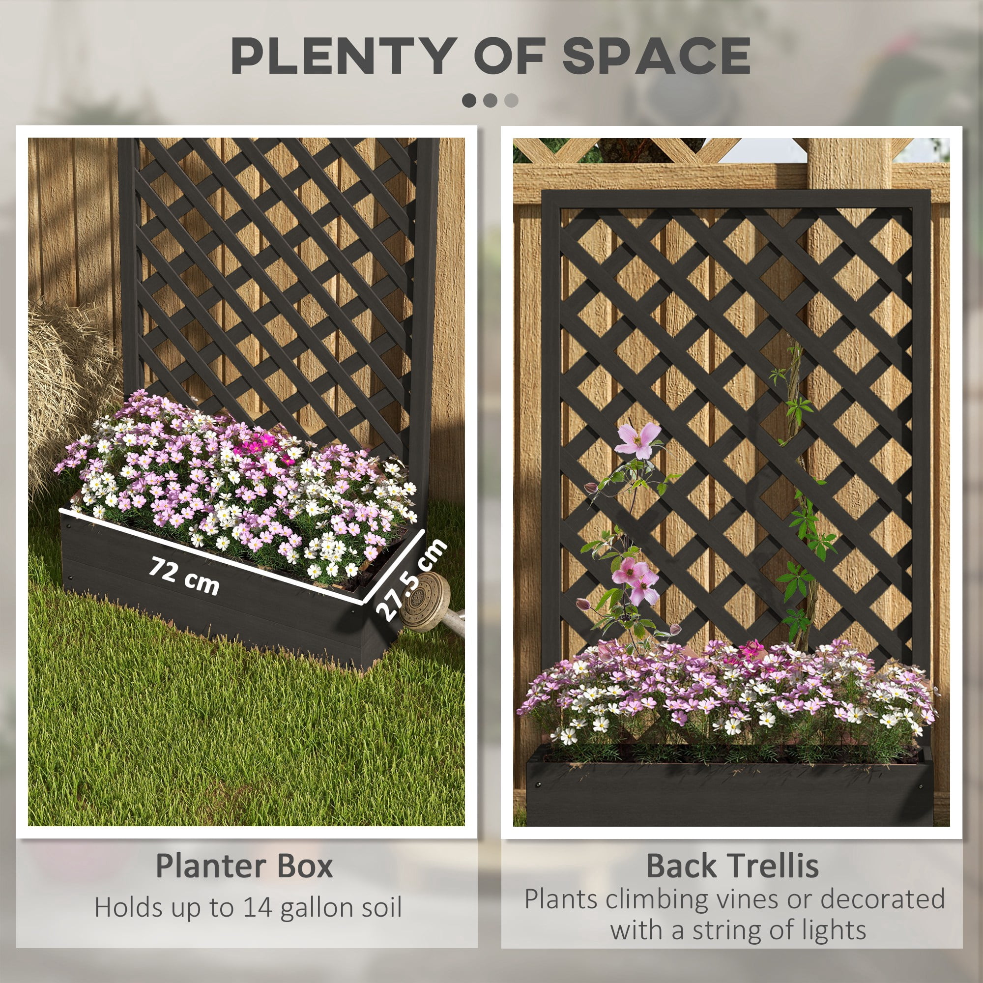 Outsunny Raised Garden Bed w/ Lattice Trellis Planter Box, Black