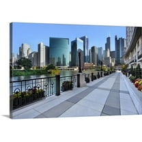 Great BIG Canvas | "Sidewalk Skyline River" Canvas Wall Art - 36x24