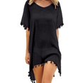thumbnail image 2 of BKQCNKM Cover Up for Beach,swim Suits for Women 2024,women's Solid Round Neck Chiffon Tassel Large Loose Beach Cover Chiffon Plus Size Swimsuit for Women,swim Cover Up for Women Black One Size, 2 of 6