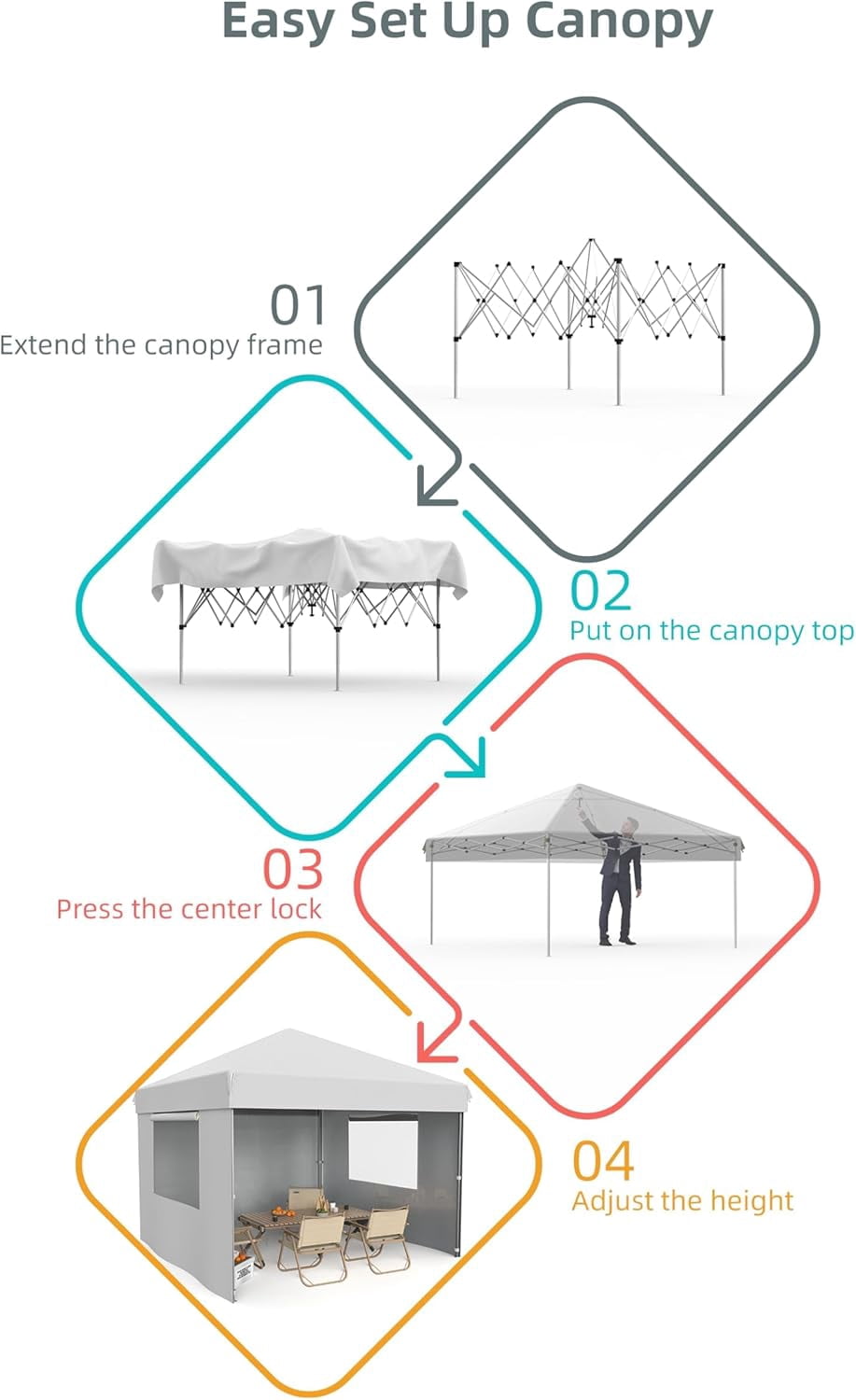 10x10 Pop Up Canopy with 3 Side Walls,Beach Tent with One Push Setup,Outdoor Sun Shade for Events,Parties,Camping,Gazebo with 1 Roller Bag,3 Adjustable Height,4 Weight Bags