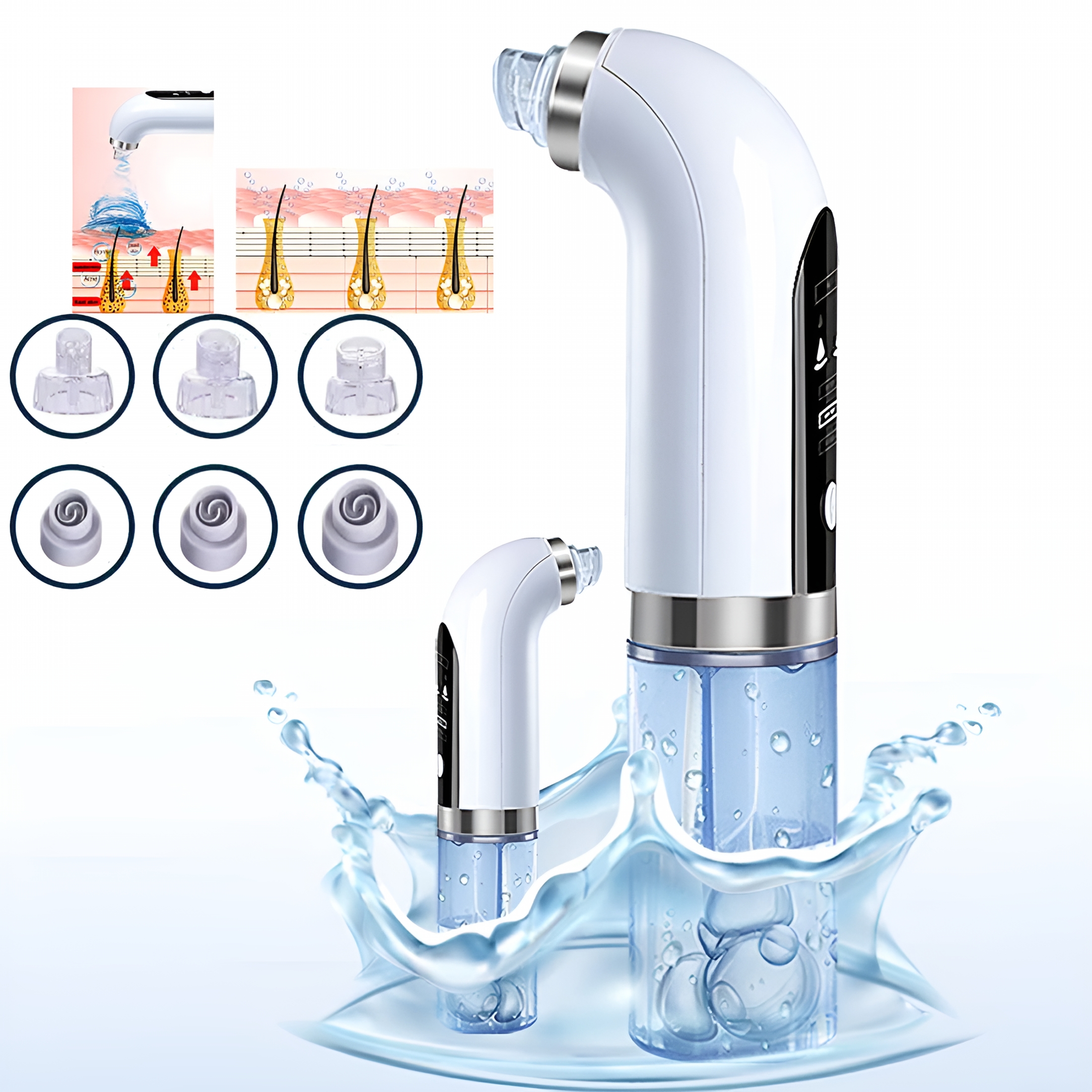XIRQI Blackhead Remover Pore Vacuum, with 6 Suction Heads Replaceable, Facial Cleaner Beauty Instrument Electric Strong Suction Comedone Extractor Tool for Acne Removal Blackhead Sucker, White