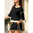 thumbnail image 2 of EVALESS Women's 2 Piece Sets Summer Casual Short Sleeve Tops Matching Drawstring Mini Skirt Going Out Lounge Outfits, 2 of 10