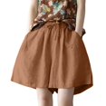 thumbnail image 2 of Holzkary Wide Leg Linen Shorts for Women Elastic High Waisted Pleated Casual Loose Bermuda Shorts Comfy Shorts Women's Linen Shorts Summer Casual Lounge Short with Pockets Brown 4XL, 2 of 4