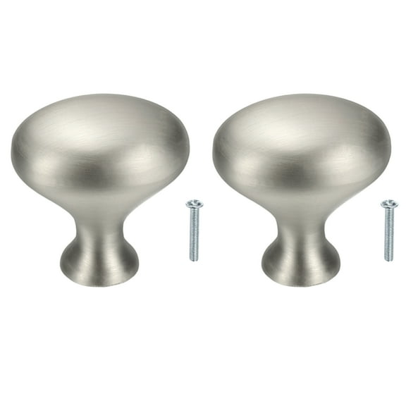 2 Pcs Cabinet Knobs, 1 Inch Oval Dresser Knobs Kitchen Cabinet Handles for Bathroom Dresser Pulls Brushed Silver