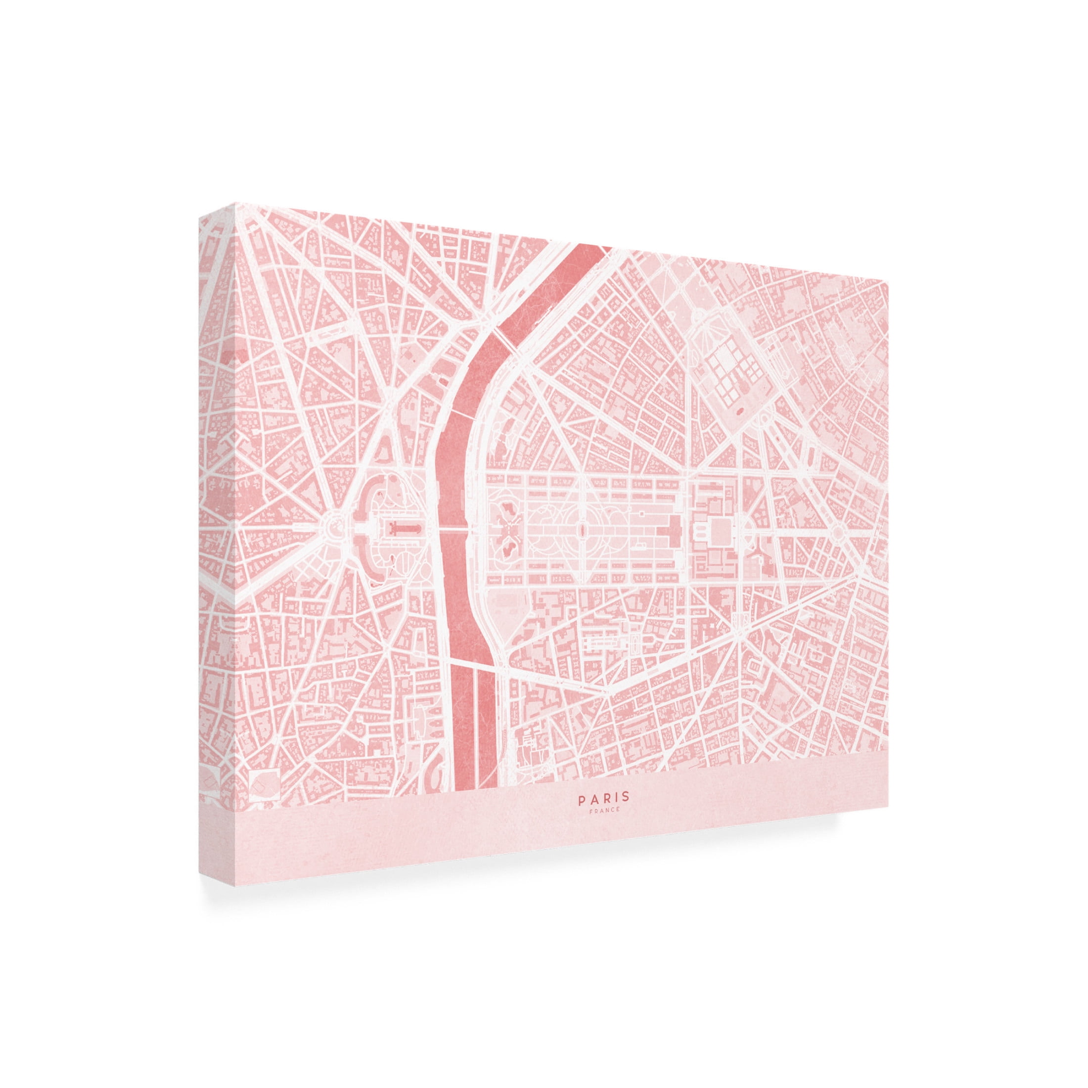 Canvas Wall Art - blursbyai 'Pink Distressed Map Of Paris II' Wall Art for Living Room, Bedroom, or Office Décor by Trademark Fine Art - 19 x 14 Inches