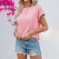 thumbnail image 4 of XUELUO Boho Tops For Women Summer Solid Color Round Neck Short Sleeve Loose Fit Casual Elegant Shirts For Women T-shirts Holiday WearS, 4 of 7