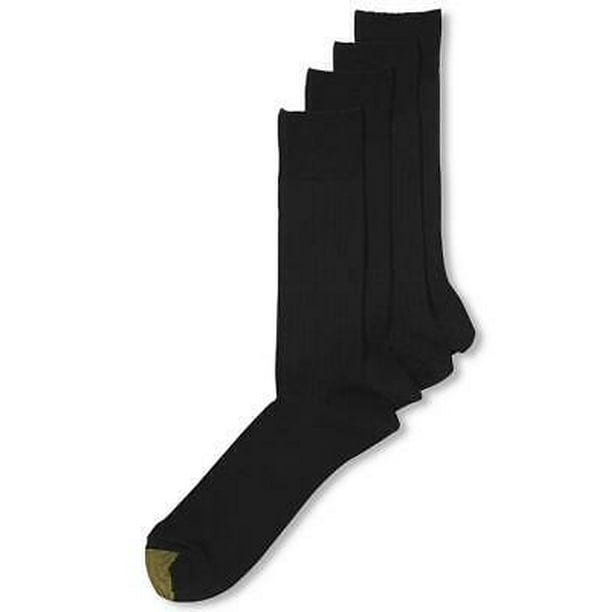 Gold Toe Men Black Flat Knit Crew Dress Socks 4 Pairs Shoe Size 612.5