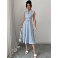 thumbnail image 3 of Women's Sleeveless Stripe Midi Dress with Collar and Belt - Summer Casual Dress, 3 of 10