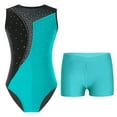 thumbnail image 4 of SiiRoh Girls Sleeveless Gymnastics Ballet Dance Leotard Tumbling Biketard with Active Shorts Blue Green 14, 4 of 7
