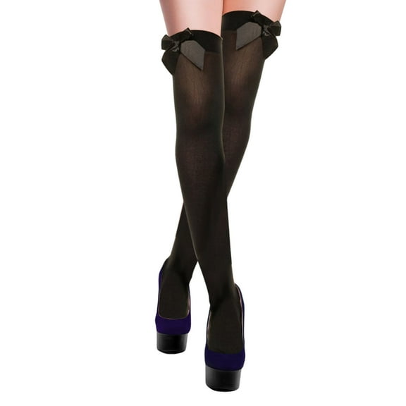 ZPAQI Trendy Velvets Over Knee Socks Bows Embellished Long Stockings for Party Wear