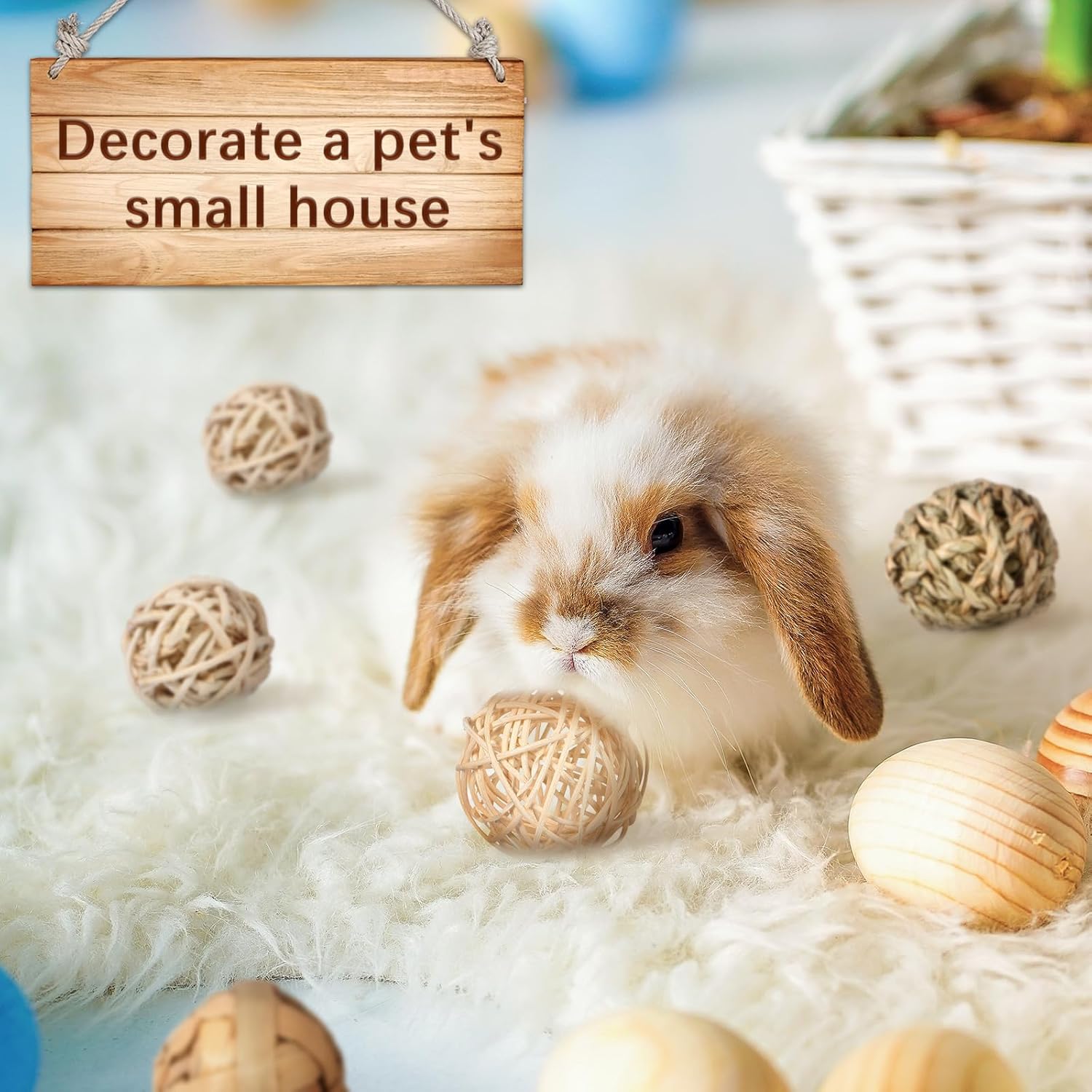 15 Pieces Small Animal Chew Balls Rabbits Bunny Treat Chew Toys Guinea Pigs Chinchilla Balls Rolling Activity Play Grass Toys for Pet Teeth Grinding Gnawing Biting Accessories(Classic Style)