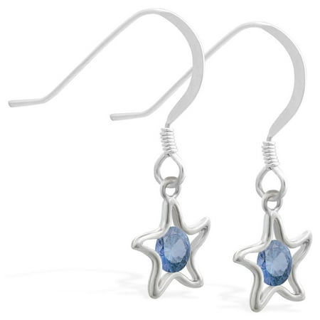 Zircon Star - Sterling Silver Earrings With Dangling Blue Zircon Jeweled Star