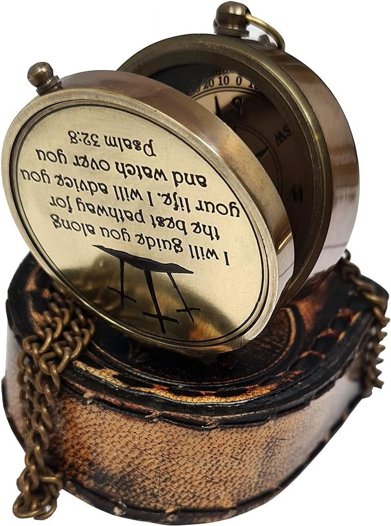 Maritime Treasures Instruments Brass Compass Engraved Gift for Son, Grandson, Daughter, Baptism, Confirmation Communion Godson Church Graduation Day Psalm 32:8