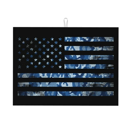 

Tebeau Navy Camouflage American Flag Print Dish Drying Mat for Kitchen Counter Dish Drying Pad with Non-slip Rubber Backed Hide Stain Anti Absorbent for Kitchen Counter Drying Mat