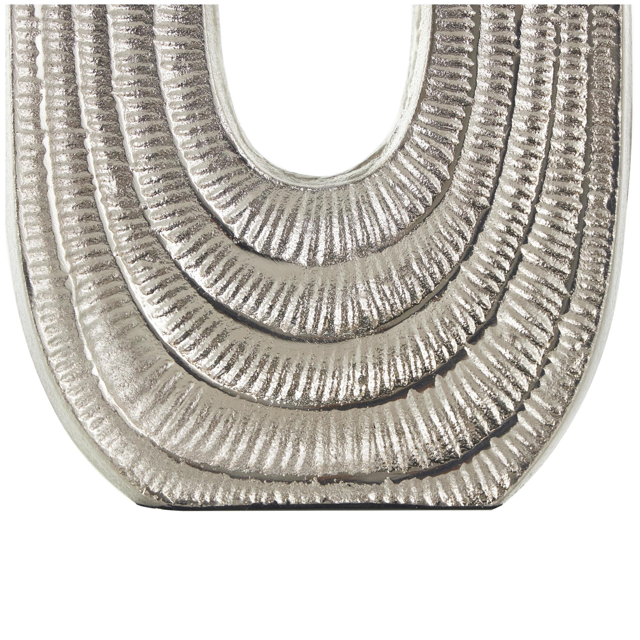 DecMode 16" Nautical Circular Silver Aluminum Metal Vase with Linear Etchings