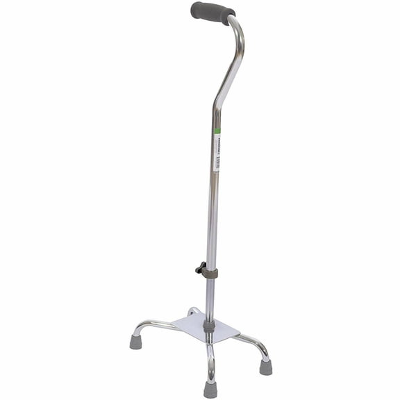 Essential Medical Supply Small Base Quad Cane in Silver - 4 Prong Base and Rubber TipsBrand owner