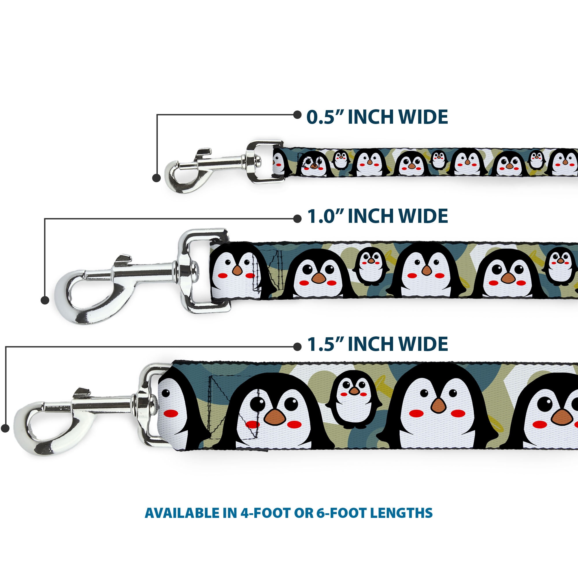 Buckle-Down Pet Leash, Dog Leash, Penguin Cartoon, 6 Feet Long 1.0 Inch Wide