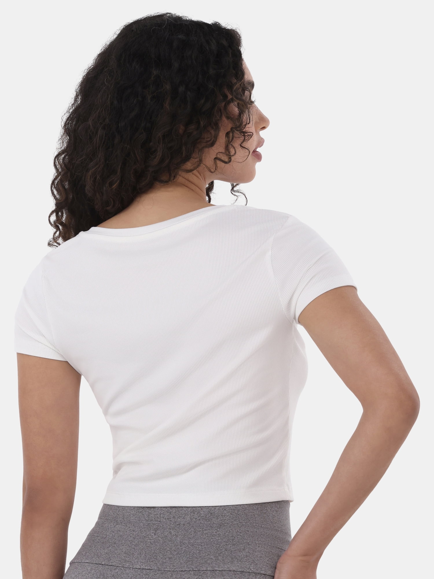 No Boundaries V-Neck Crop Rib Tee, Women's XXS-XXL