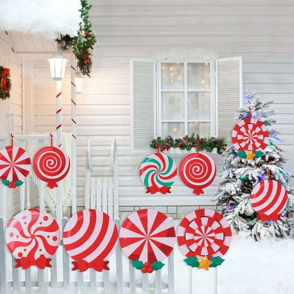 Norbi 6Pcs Candy Christmas Decorations Outdoor Yard Signs, Plastic Peppermint Lollipop Candy Signs with Stakes for Winter Holiday Christmas Outside Yard Pathway Lawn Decor Supplies