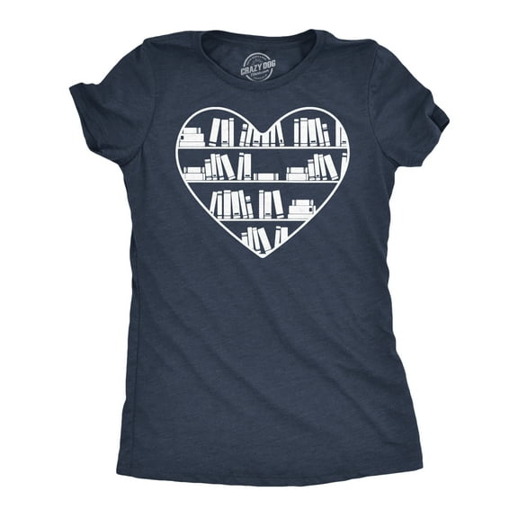 Womens Bookshelf Heart Funny T Shirt Reading Graphic Tee for Ladies Womens Graphic Tees