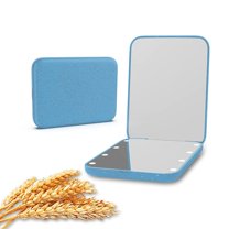 Wheat Straw Mirror, 1X/3X Magnification Pocket Mirror, Lighted Plastic Fiber Mirror, Folding Purse Mirror, Handheld Travel Mirror, Small Lighted Compact Mirror for Gift, Blue