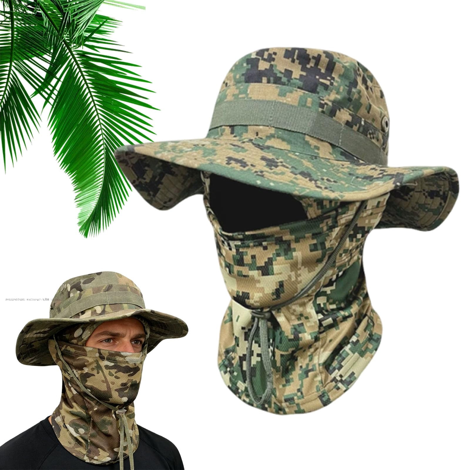 2 In 1 Outdoor Sports Boonie Hat Camo Boonie Hats For Men Military Integrated Face Cover Polyester Fiber Material Versatile Outdoor Use