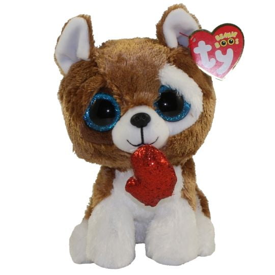 TY Beanie Boos - SMOOTCHES the Dog (Glittery Eyes)(Regular Size 6" Plush)(BONUS ONE FUN CHOPS)