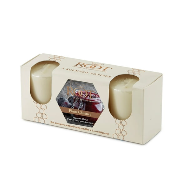 Root Candles Scented 20 Hr. Votive, Plum Chutney, box of 3 ea