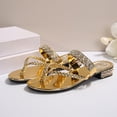 thumbnail image 4 of Fankiway Women's Low Heel Flip Flops Rhinestone Woven Strap Non-Slip Comfortable Beach Slippers Summer Plus Size Gold 7, 4 of 9