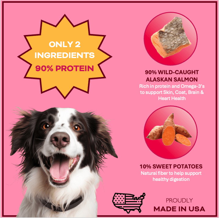 Barkin Protein Jerky Chips Dog Treats, Salmon & Sweet Potato, 90% Protein, Limited Ingredient, High-Protein Training Treats, Made in USA, 3 Pack