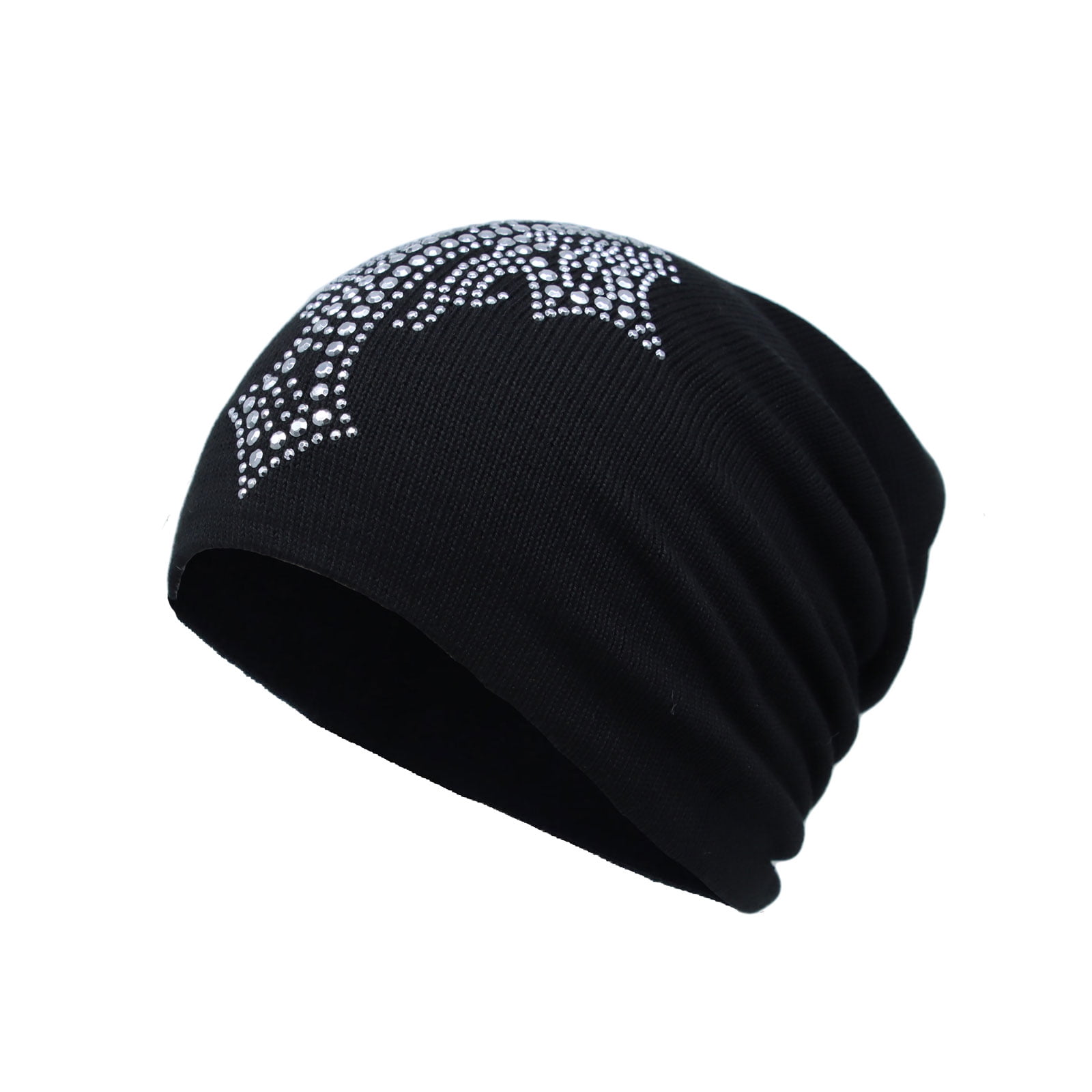 WITHMOONS Cross Rhinestone Knitted Beanie Hat Cotton Skull Cap YT51354  (Black)