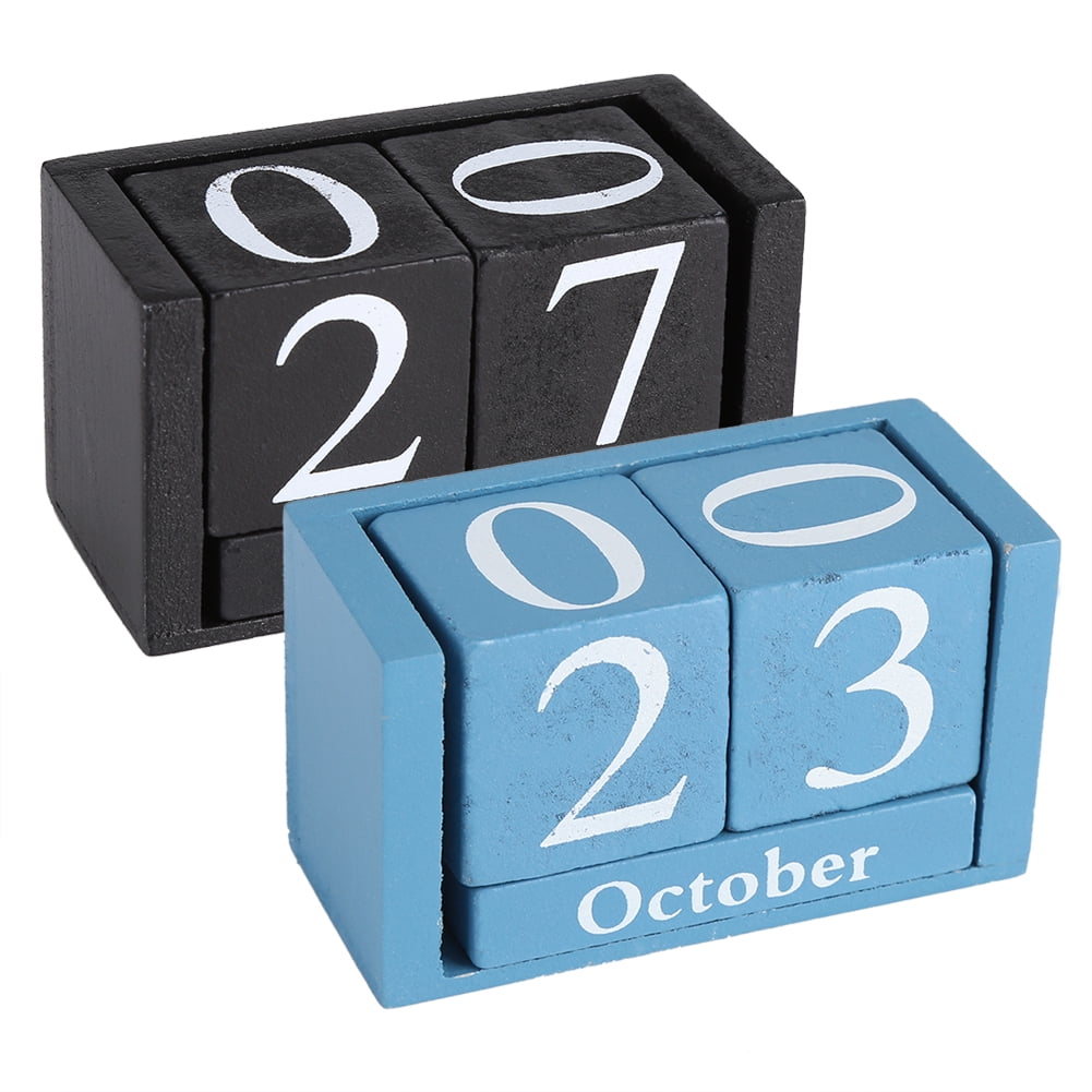 Wooden Calendar Desktop Block Planner Date Display Home Office Decor Cubes 