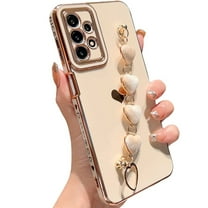 K-Lion for Samsung Galaxy A23 5G Case with Cute Heart Bracelet Strap, Slim Plating Pattren Cover with Hearts Hand Chain for Women Camera Protection Shockproof Bumper for Galaxy A23,White