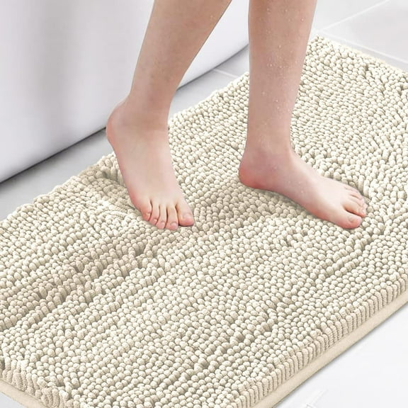 Microfiber Bath Rugs Chenille Floor Mat Ultra Soft Washable Bathroom Dry Fast Water Absorbent Bedroom Area Rugs, 24 x 42 - Inch, Ivory