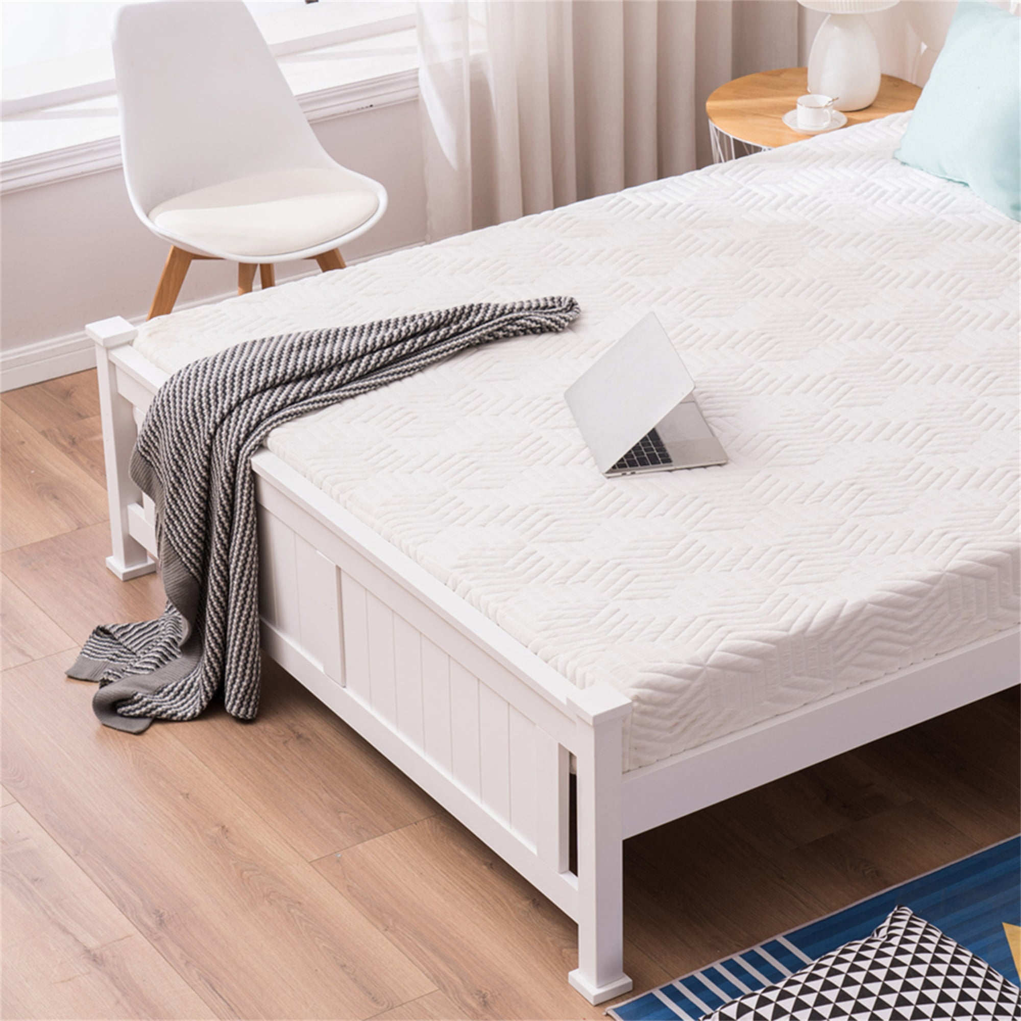 Kadyn Queen Size Bed Frame, Mattress Foundation with Sturdy Wood Slats, Adult Bedroom Bed with Headboard, Classic Full Size Adult Platform Bed, White Kadyn Queen Size Bed Frame, Mattress Foundation with Sturdy Wood Slats, Adult Bedroom Bed with Headboard, Classic Full Size Adult Platform Bed, White
