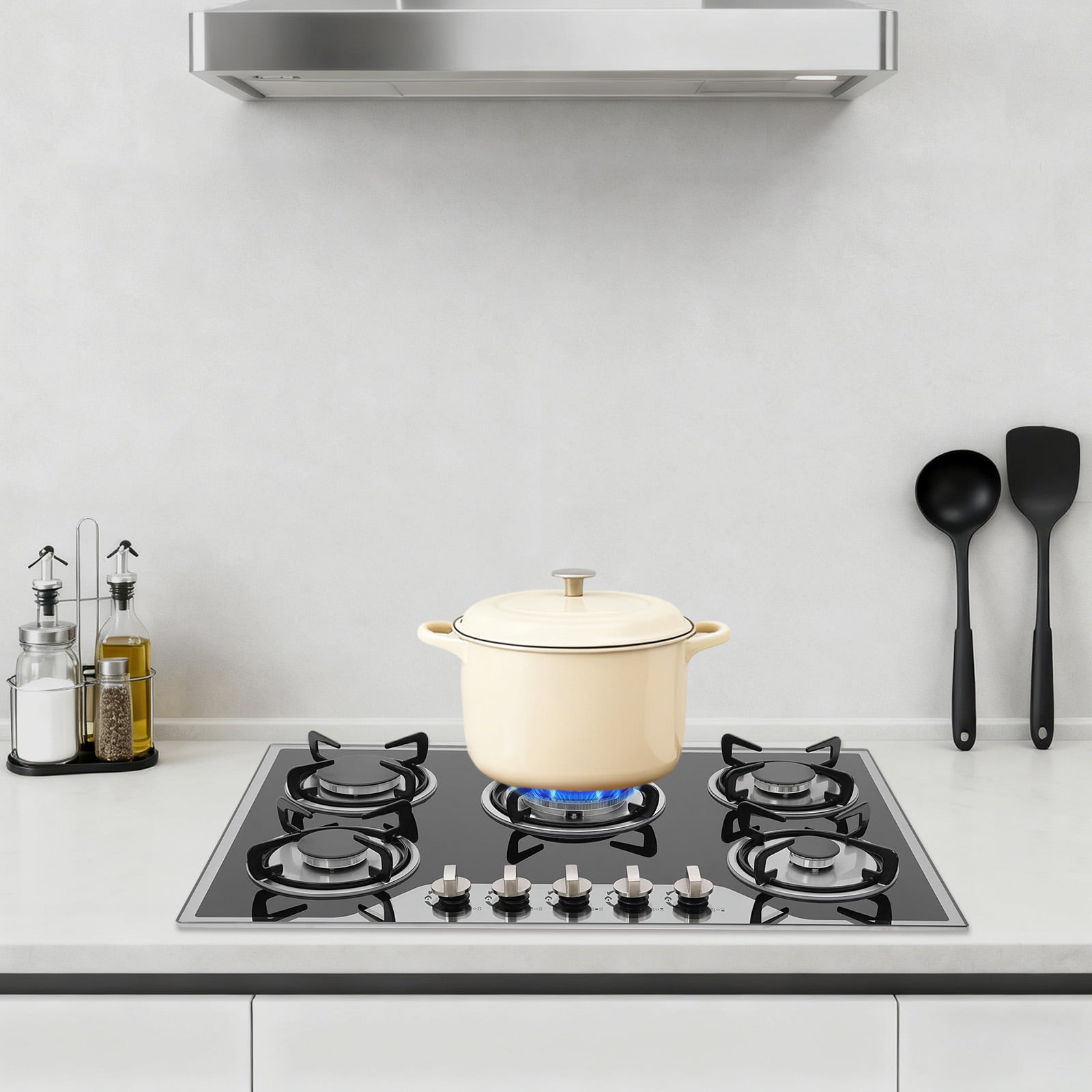 30 Inch Gas Cooktop with 5 Burners, LPG/NG Dual Fuel Stainless Steel Built-In Gas Cooktop Stove for Domestic or Commercial Cooking
