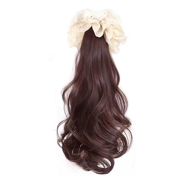 LUVCLS Peluca de cola de caballo baja de color negro y marrón para mujer con pinzas para el cabello rizado