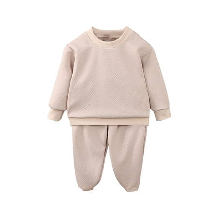 CYRBOKO Toddler Boys Sweatsuits Elastic Waist Cotton Long Sleeve Athletic Top and Joggers Khaki Size 3-4 T