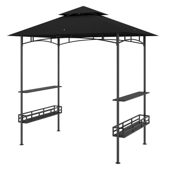 BBQ Grill Gazebo 8'x5', 2-Tier Outdoor Grill Shelter with Side Shelves & Storage, Dark Gray