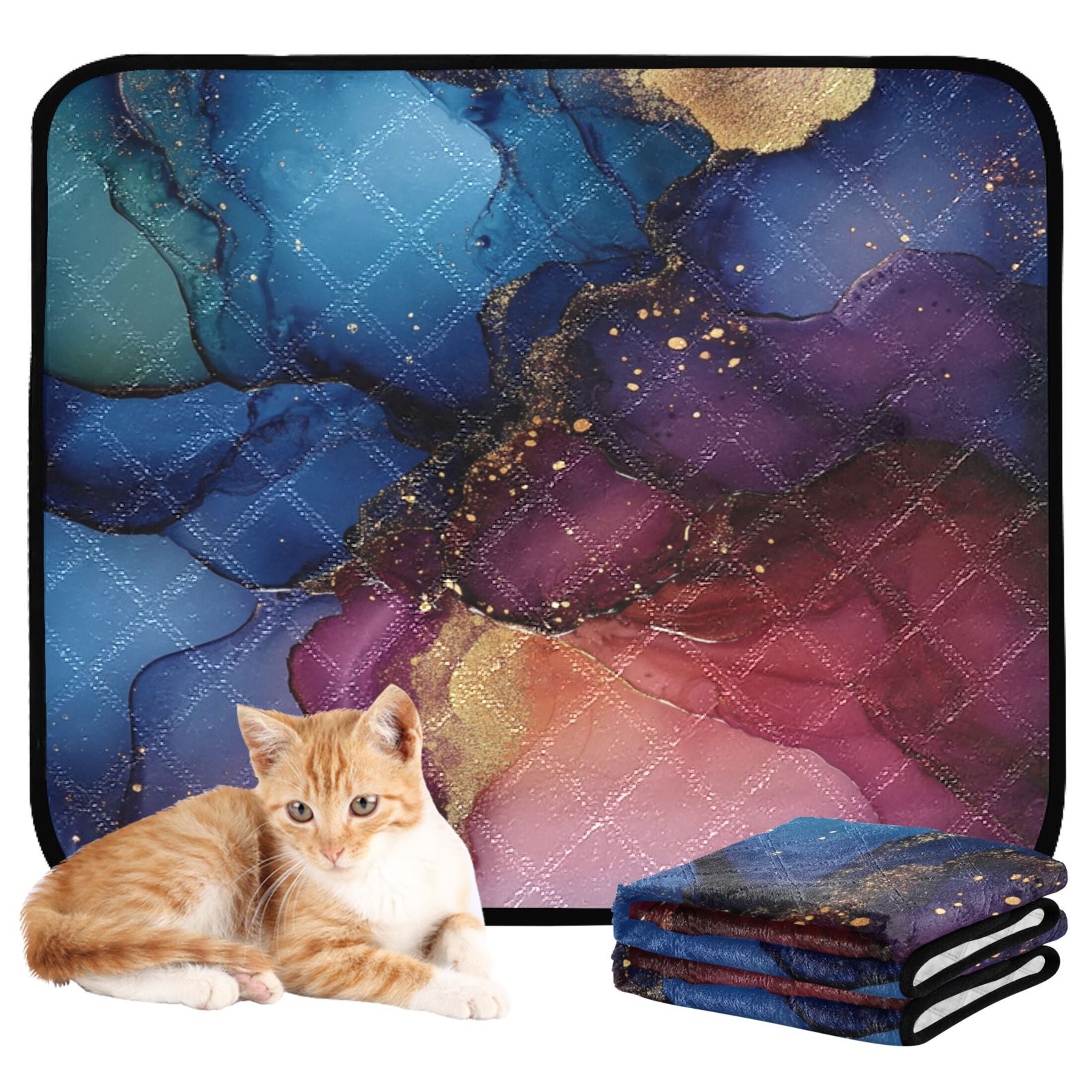 Qxltty Blue Gilt Marble Cat litter Pads Pet Set of 2 Diaper Mats Center Anti-leakage Layer Absorbent Soft and Comfortable